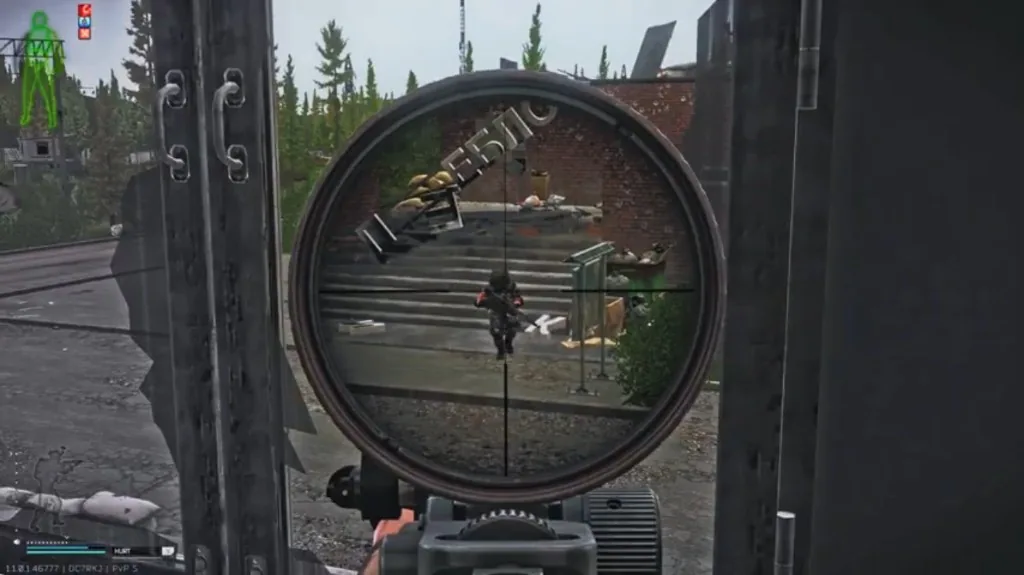 Sniper aimbot view with crosshair on target